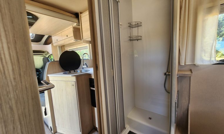 Pre-owned 2022 Auto-Trail F-Line F74 4-berth motorhome, interior view of the convenient separate shower.