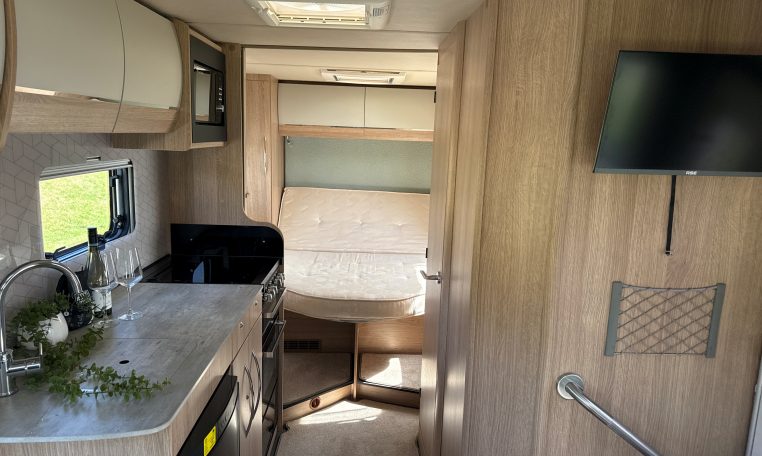 2022 Auto-Trail Imala 730 motorhome interior showing the skylight bringing in natural light.