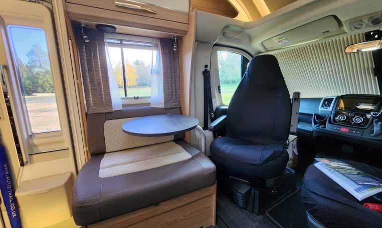 2022 Auto-Trail Tracker RB motorhome interior view of the coffee table locked away.