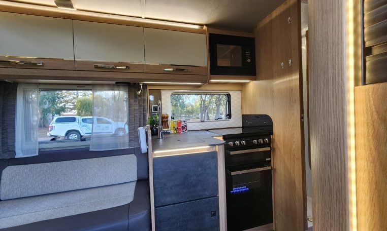 2022 Auto-Trail Tracker RB motorhome interior view of the kitchen.