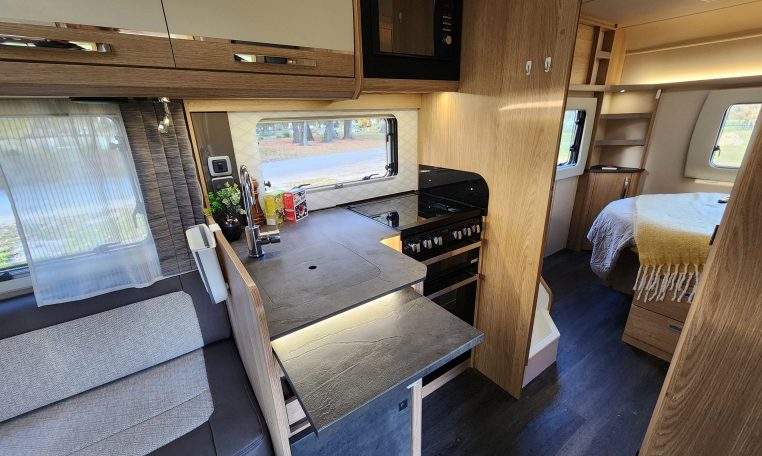 2022 Auto-Trail Tracker RB motorhome interior view of the kitchen bench extension.