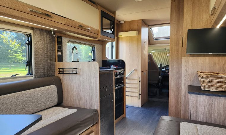 TV mounted inside a 2022 Auto-Trail Tracker RL motorhome living area.