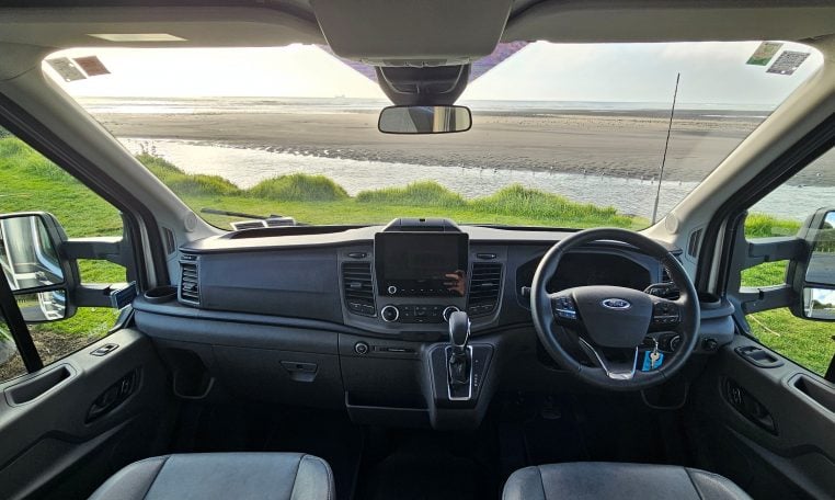 2022 Auto-Trail F-Line F-60 interior showing the steering wheel and dashboard in the front cab.