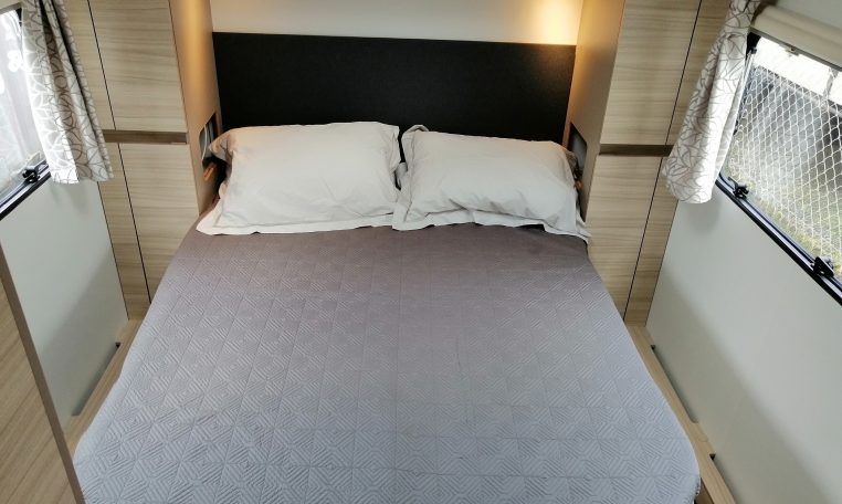2023 Adria Altea Dart caravan interior view with rear island bed.