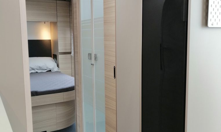 2023 Adria Altea Dart caravan interior view showing the separate shower.