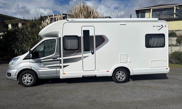 2023 Auto-Trail F72 4-berth motorhome exterior view of the habitation door.