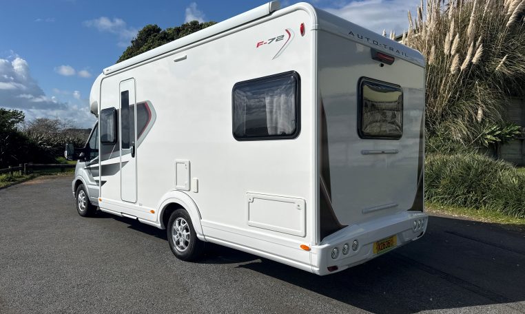 2023 Auto-Trail F72 4-berth motorhome exterior view of the tunnel boot.