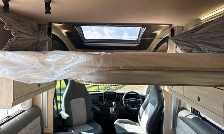 2023 Auto-Trail F72 4-berth motorhome interior view showing the electric drop-down bed lights.