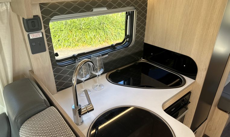 2023 Auto-Trail F72 4-berth motorhome interior view showing the kitchen hobs.