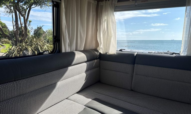 2023 Auto-Trail F72 4-berth motorhome interior view of the rear lounge.