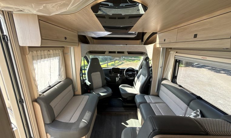 2023 Auto-Trail F72 4-berth motorhome interior view of the electric drop-down bed positioned overhead.