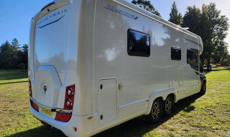 2023 Auto-Trail Frontier Comanche exterior view showing the drivers and rear side of the motorhome.