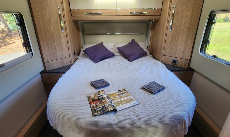 2023 Auto-Trail Frontier Comanche interior view showing the fixed rear island bed.