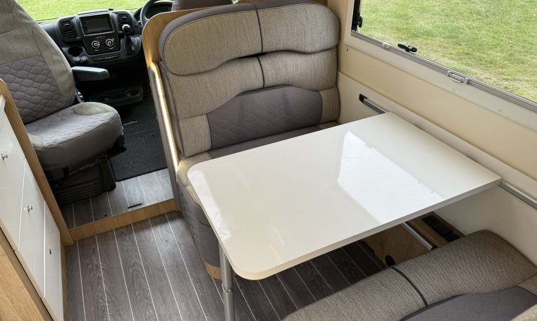 2023 Roller Team Auto-Roller 747 motorhome interior view showing the front dinette.