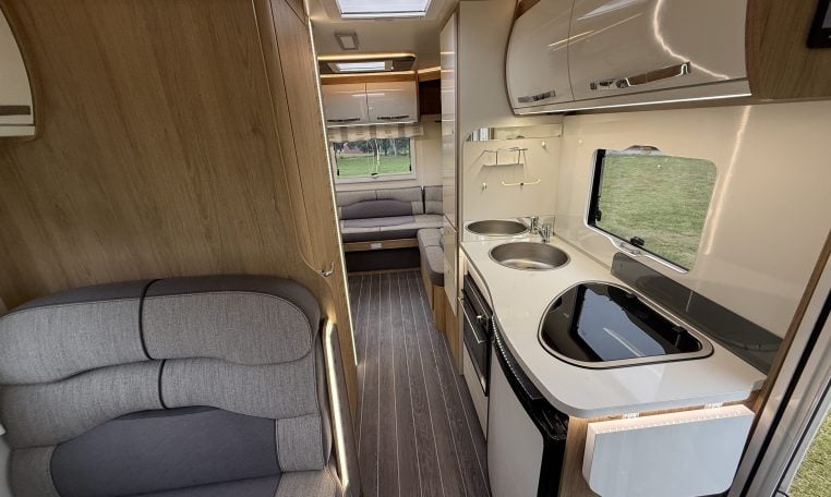 2023 Roller Team Auto-Roller 747 motorhome interior showing the central kitchen.