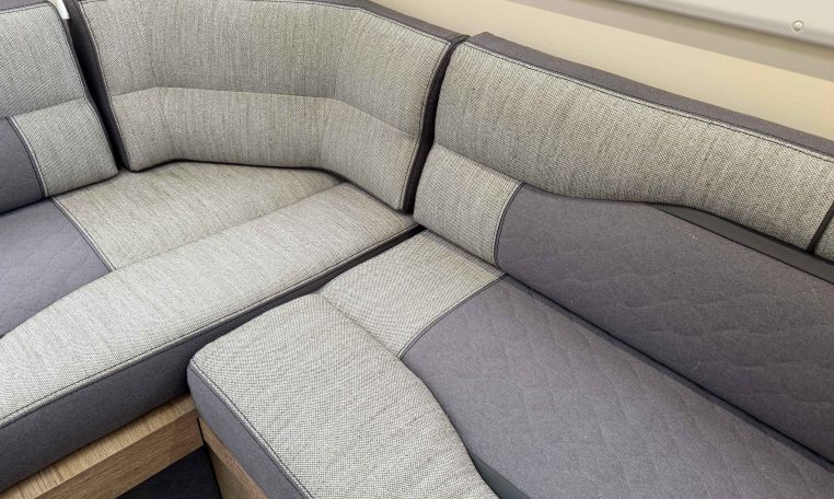 2023 Roller Team Auto-Roller 747 motorhome interior showing the lounge seat detail.