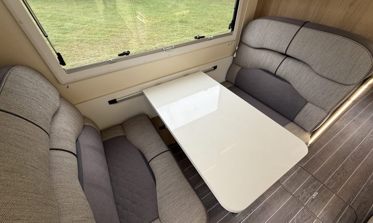 2023 Roller Team Auto-Roller 747 motorhome interior showing the front dinette.