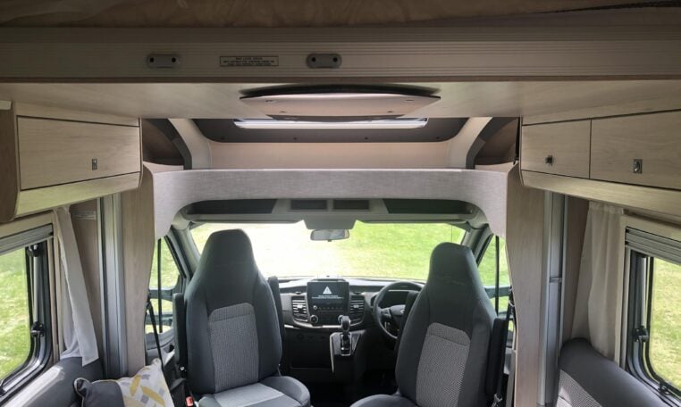 Auto-Trail F-Line F74 interior view showing the cab swivel seats.