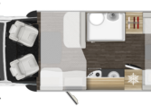 Interior floor layout of the Roller-Team T-Line 700 showing the kitchen, bathroom, front and back lounge/dining and bed arrangements.