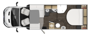 Roller Team Zefiro 696 floorplan showing the motorhomes layout.