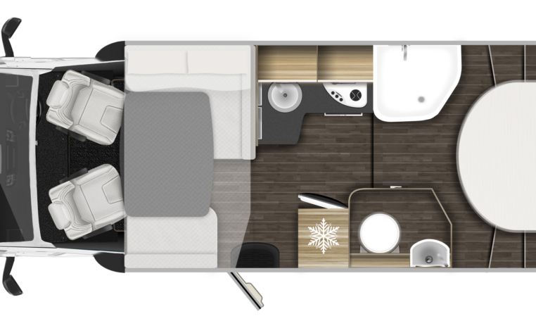 Roller Team Zefiro 696 floorplan showing the motorhomes layout.