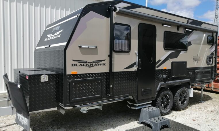 Titan Blackhawk 595 caravan exterior view of the habitation door.