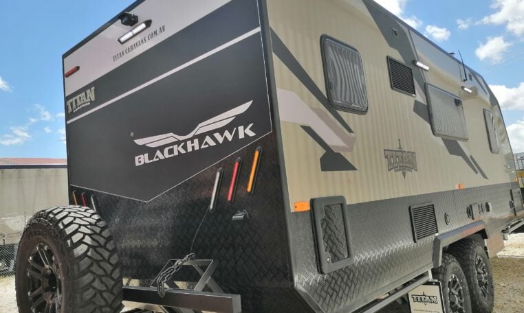 Titan Blackhawk 595 caravan exterior view of the spare wheel.