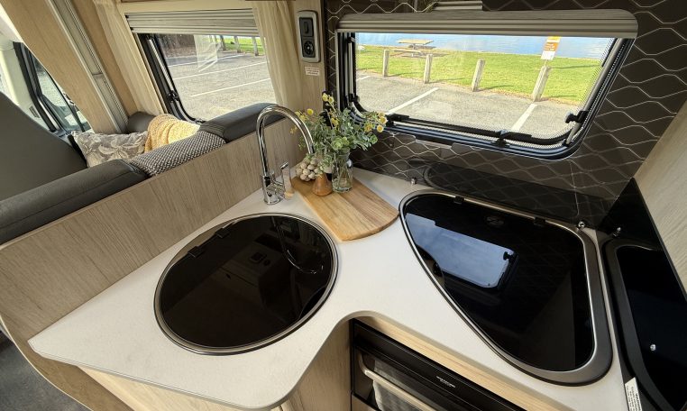 Auto-Trail F74 interior view showing the kitchen hobs