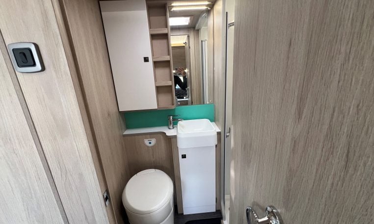 2024 Auto-Trail F-Line F62 motorhome interior showing the separate toilet and handbasin.