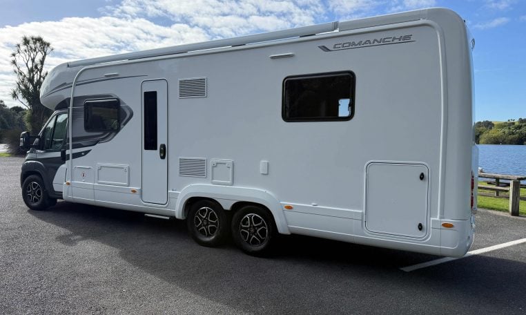 2024 Auto-Trail Frontier Comanche motorhome exterior showing the habitation door.