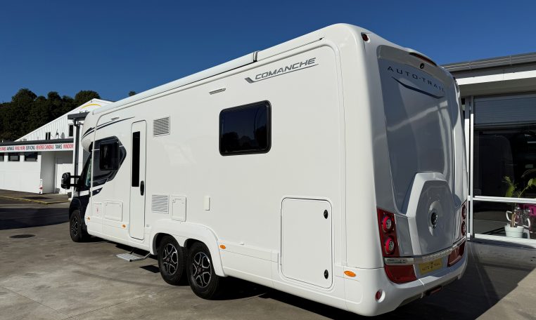 2024 Auto-Trail Frontier Comanche exterior showing the storage locker for extra storage space while traveling.