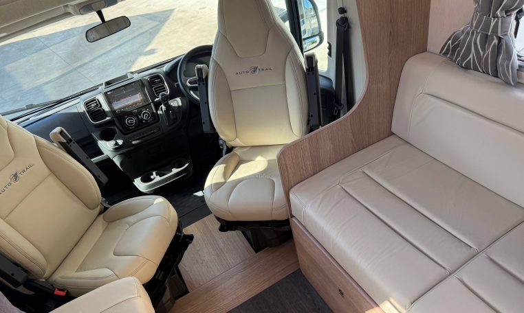 2024 Auto-Trail Frontier Comanche interior showcasing the luxury leather upholstery.