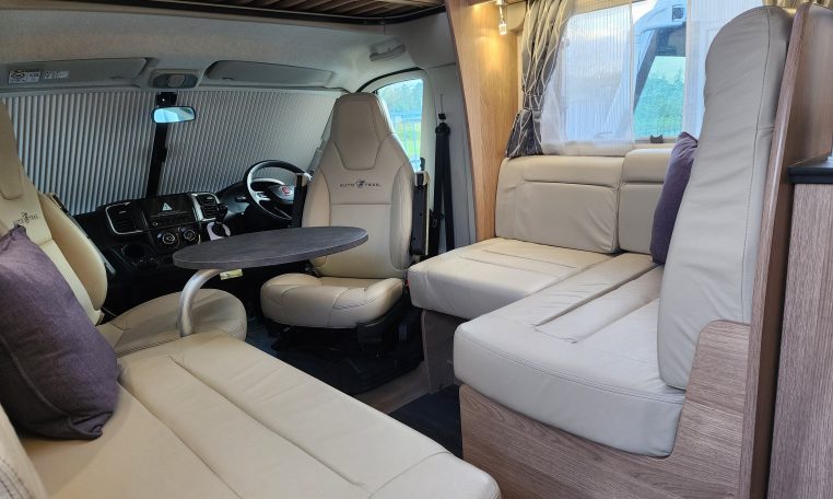 2024 Auto-Trail Frontier Delaware motorhome interior showing the front lounge.