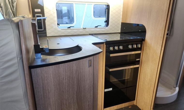 2024 Auto-Trail Frontier Delaware motorhome interior showing the kitchen.