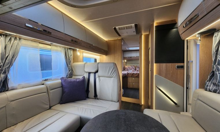 2024 Auto-Trail Frontier Delaware motorhome interior showing the passenger seatbelts.