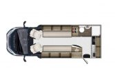 Interior floor layout of the Auto-Trail Imala 615 showing rear kitchen, central washroom, and front lounge arrangement.