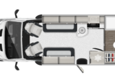 Interior floor layout of the Auto-Trail F-Line F-60 showing the kitchen, washroom, and front lounge arrangement.