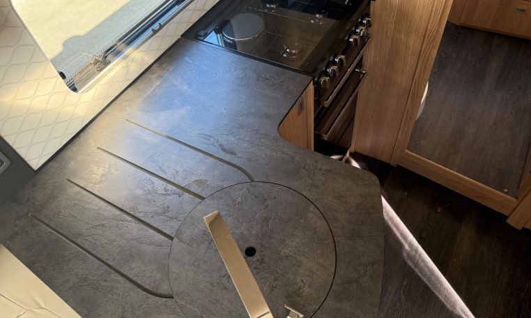 2025 Auto-Trail Frontier Comanche interior view showing the kitchen bench.