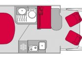 2025 Fiat Ducato Pilote P650C motorhome floorplan showing the interior layout.