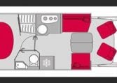 2025 Fiat Ducato Pilote P740FC motorhome floorplan showing the interior layout.