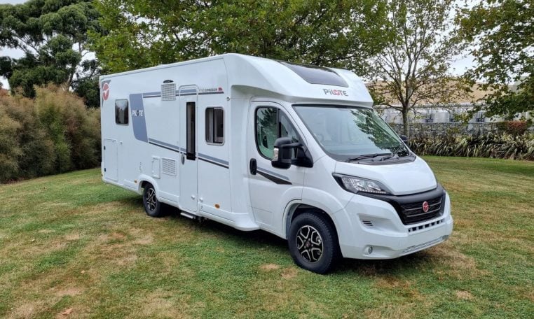 Fiat Ducato Pilote P740FC motorhome exterior view of the driver's side.