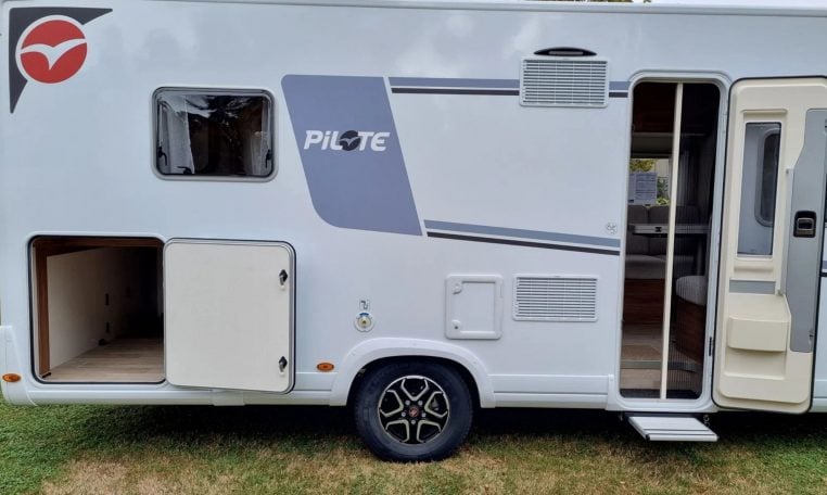 Fiat Ducato Pilote P740FC motorhome exterior view of the habitation door.