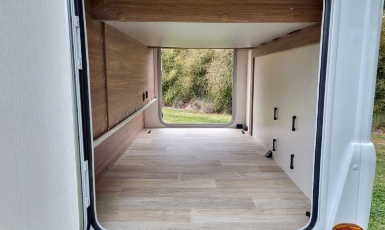 Fiat Ducato Pilote P740FC motorhome exterior view of the rear garage.