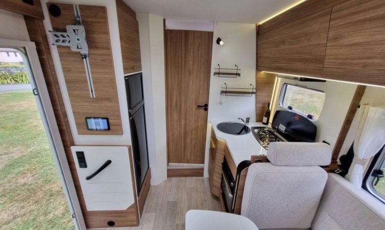 Fiat Ducato Pilote P740FC motorhome interior view of the entry handrail.