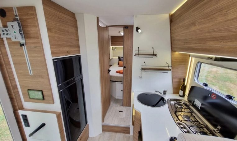 Fiat Ducato Pilote P740FC motorhome interior view of the fridge.