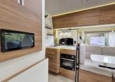 Fiat Ducato Pilote P740FC motorhome interior view of the kitchen.