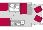 2025 Fiat Ducato Pilote P650GJ motorhome floorplan showing the interior layout.