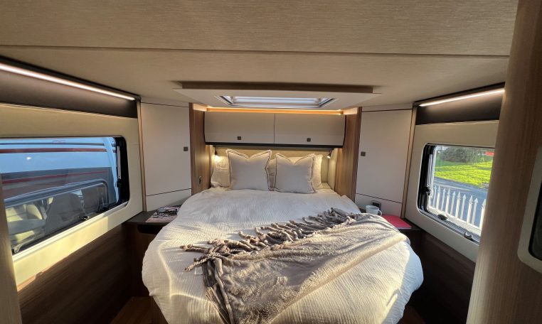 2026 Auto-Trail Frontier Delaware motorhome interior with the spacious bedroom and rear island bed.