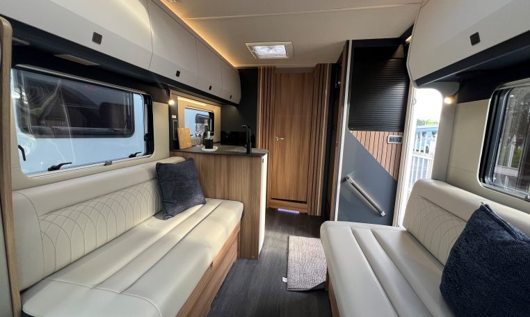 2026 Auto-Trail Frontier Delaware motorhome interior with the bedroom door closed for privacy.
