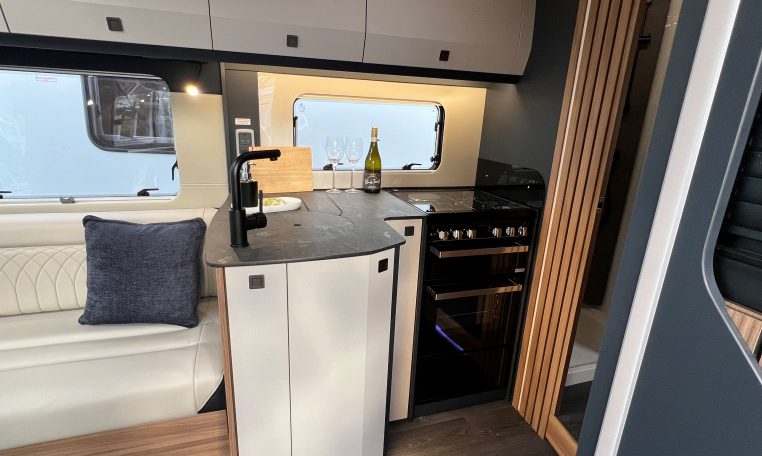 2026 Auto-Trail Frontier Delaware motorhome interior view of the kitchen with hob and oven.
